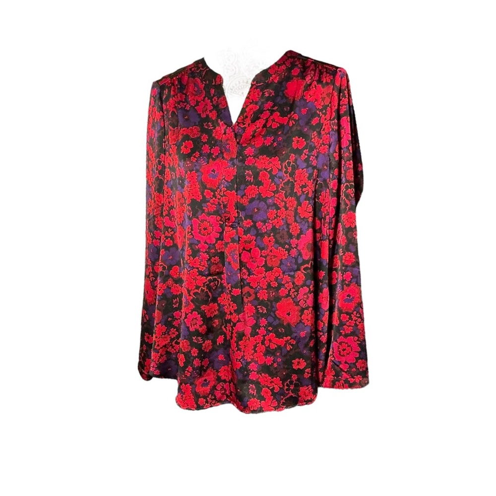 Lane Bryant Red & Purple Floral Blouse Size 14 - Picture 5 of 7